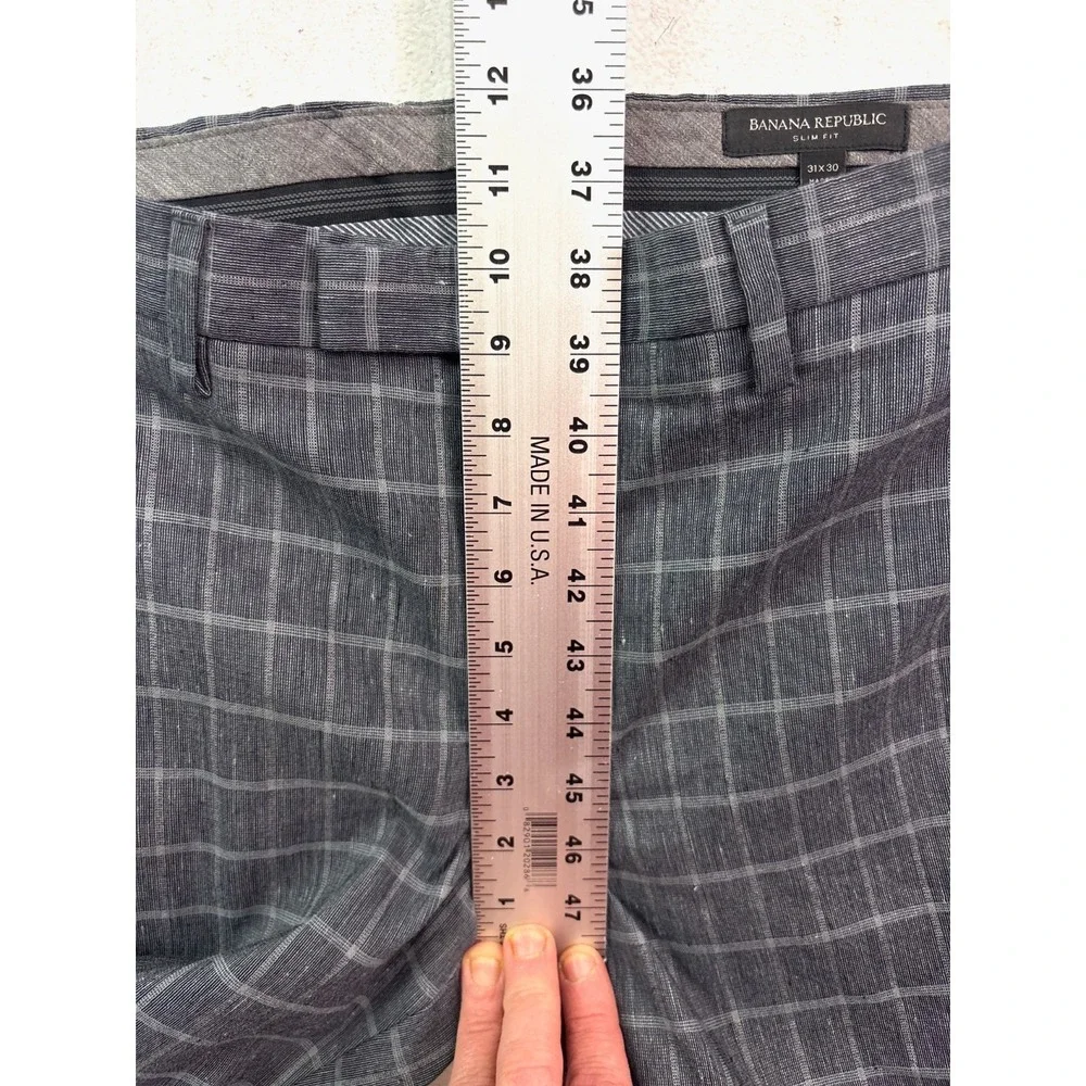 Banana Republic 31x30 Gray Check Linen Blend Dress Suit Pants Slim Fit‎ Mens
